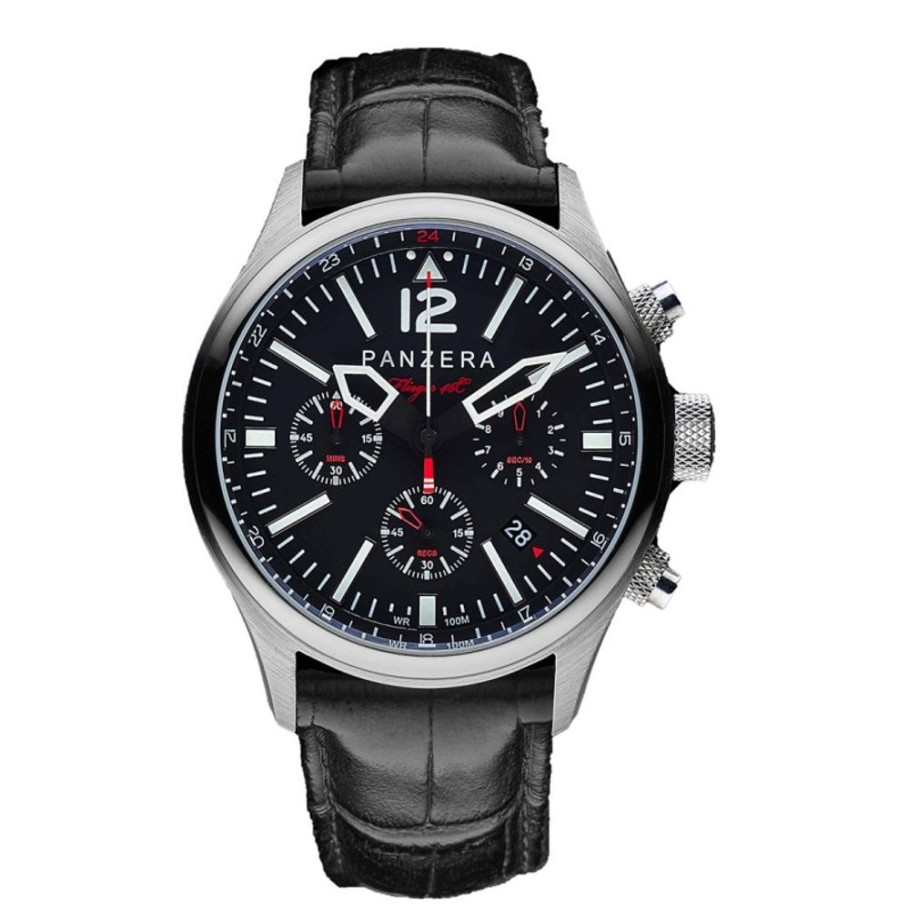 Panzera Panzera | Flieger 46 Chronograph Steel Black Leather