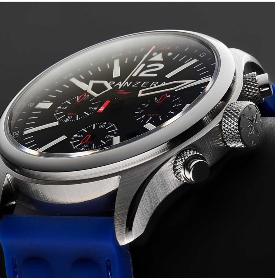 Panzera Panzera | Flieger 46 Chronograph Steel Black Leather