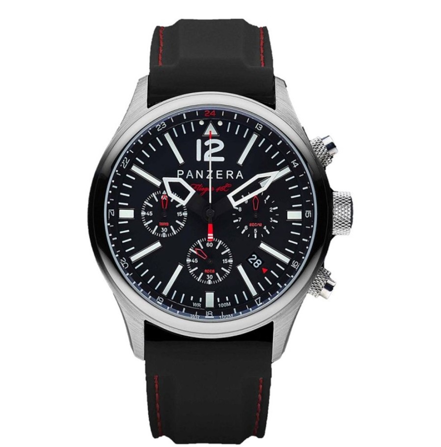 Panzera Panzera | Flieger 46 Chronograph Steel Black Red